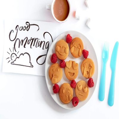 Mini Emoticon Smiley Faces Waffle Maker - Create 7 Unique Waffles or Pancakes w Electric Non Stick Waffler Iron - Featuring a Kiss Face &amp; Heart Eyes Image 1