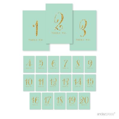 Mint Gold Glitter Table Numbers 1-20 Image 1