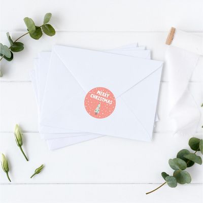 Modern Coral Mint Christmas Tree Labels Image 1