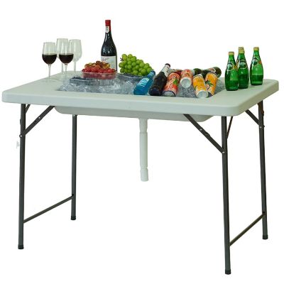 Modern Home 4' Portable Folding Party Ice Bin Table with Edge and Skirt - White Image 1