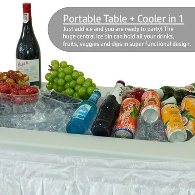 Modern Home 4' Portable Folding Party Ice Bin Table with Edge and Skirt - White Image 3