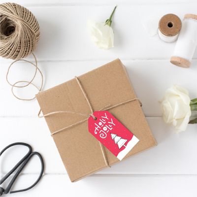 Modern Red Black Christmas Tree Gift Tag Image 1