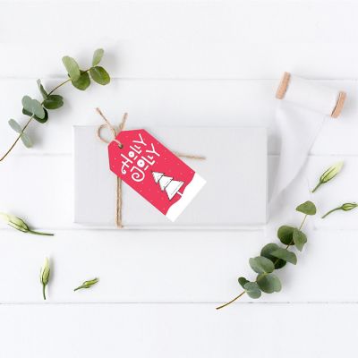 Modern Red Black Christmas Tree Gift Tag Image 1