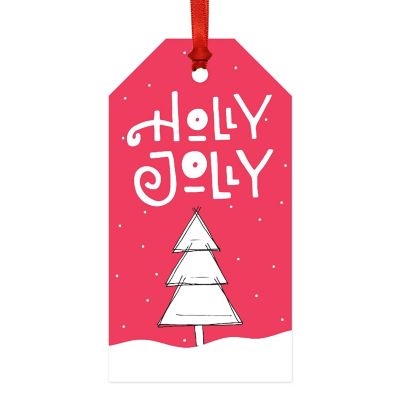 Modern Red Black Christmas Tree Gift Tag Image 3
