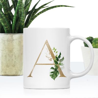 Monogram A Ceramic Mug Gold Palm Image 1