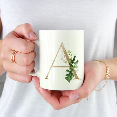 Monogram A Ceramic Mug Gold Palm Image 1