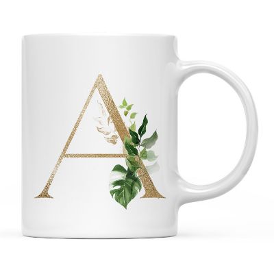 Monogram A Ceramic Mug Gold Palm Image 2