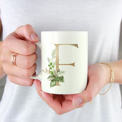 Monogram F Ceramic Mug Gold Palm Image 1