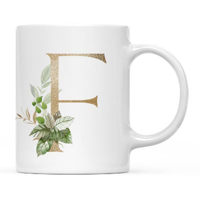 Monogram F Ceramic Mug Gold Palm Image 2