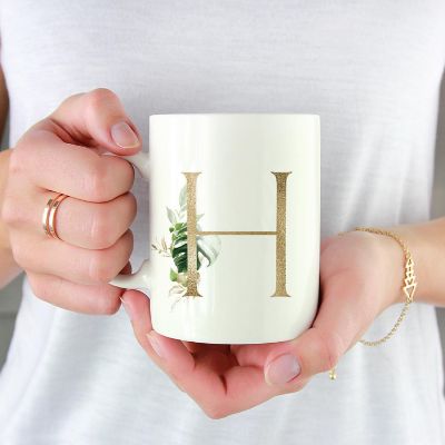 Monogram H Ceramic Mug Gold Palm Image 1