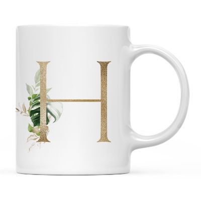 Monogram H Ceramic Mug Gold Palm Image 2