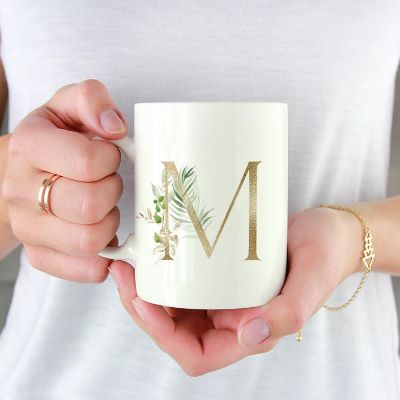 Monogram M Ceramic Mug Gold Palm Image 1