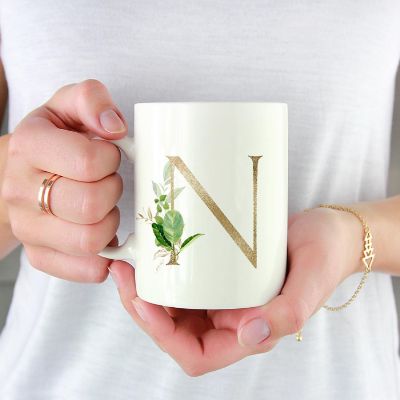 Monogram N Ceramic Mug Gold Palm Image 1