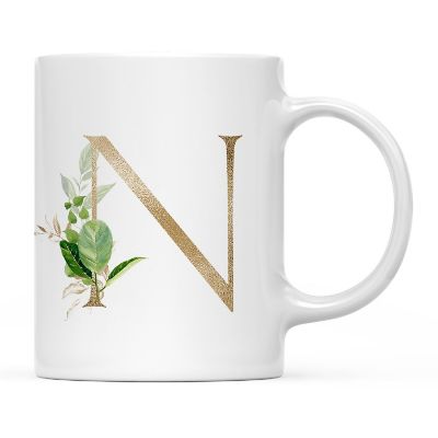 Monogram N Ceramic Mug Gold Palm Image 2