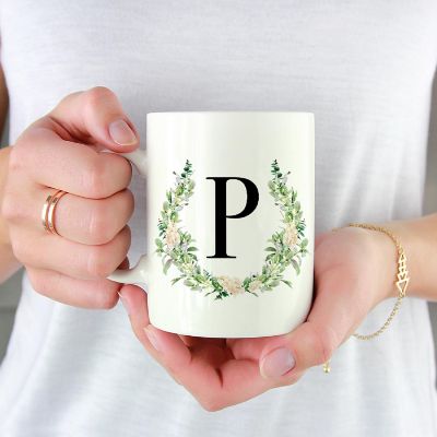 Monogram P Ceramic Mug Garden Green Image 1