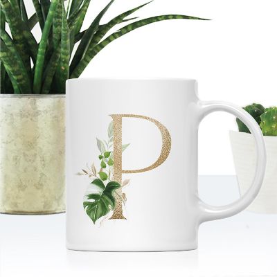 Monogram P Ceramic Mug Gold Palm Image 1