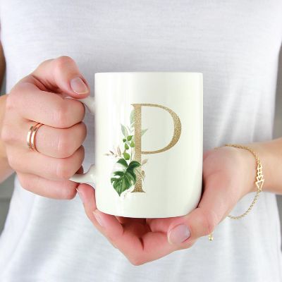 Monogram P Ceramic Mug Gold Palm Image 1