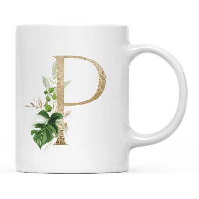 Monogram P Ceramic Mug Gold Palm Image 2