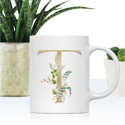 Monogram T Ceramic Mug Gold Palm Image 1