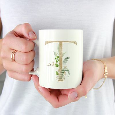 Monogram T Ceramic Mug Gold Palm Image 1