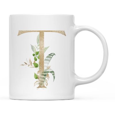 Monogram T Ceramic Mug Gold Palm Image 2
