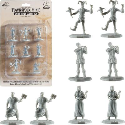 Monster Townsfolk Mini Fantasy Figures - 8pc Paintable Entertainer Non Player Character NPC Miniatures - 1" Hex-Sized Compatible w DND Dungeons and Dragons, Pat Image 1