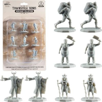 Monster Townsfolk Mini Fantasy Figures - 8pc Paintable Merchant Non Player Character NPC Miniatures - 1" Hex-Sized Compatible with DND Dungeons and Dragons, Pat Image 1