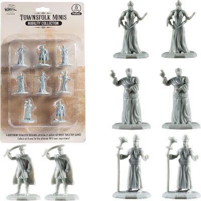 Monster Townsfolk Mini Fantasy Figures - 8pc Paintable Nobility Class Non Player Character NPC Miniatures - 1" Hex-Sized Compatible w DND Dungeons and Dragons, Image 1