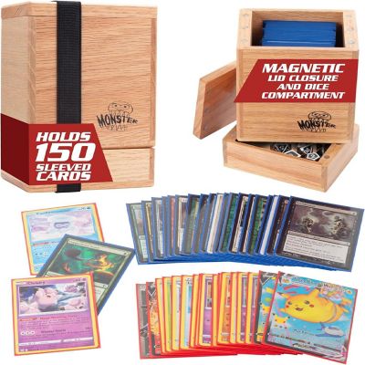 Monster Wooden Deck Box w Strong Magnetic Lid, Built in Dice Tray, Security Band- Premium Finish Holds 150 Sleeved Cards Image 1