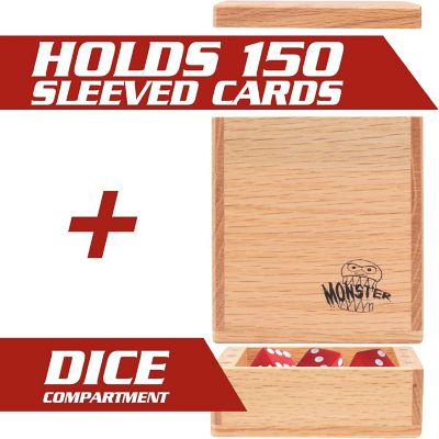 Monster Wooden Deck Box w Strong Magnetic Lid, Built in Dice Tray, Security Band- Premium Finish Holds 150 Sleeved Cards Image 2