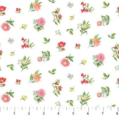 Morning Blossom Mini Floral Toss White Background Cotton Fabric by Northcott BTY Image 1