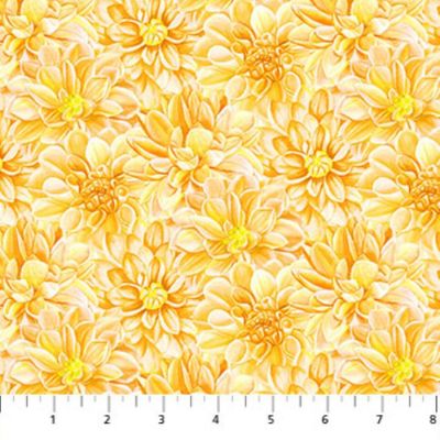 Morning Blossom Yellow Dahlia Toss Cotton Fabric by Northcott BTY Image 1
