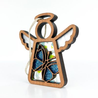 Mother's Angels - 3.5" x 3.25" x 0.38" Blue Morpho Butterfly Ornament Image 1