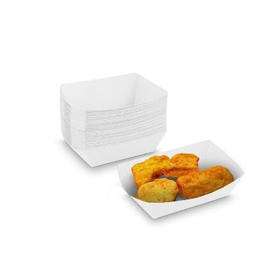 MT Products .50 lb Disposable Plain White Paper Food Trays - Pack of 100 Image 1