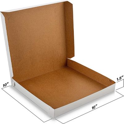 MT Products 10" x 10" x 1.5" White Lock Corner Thin Pizza Boxes - 10 Pieces Image 1