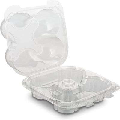 MT Products 4 Compartment Clear Plastic Cupcake Containers with Hinged Lid - Pack of 15 Image 1