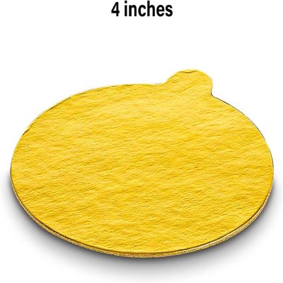 MT Products 4 inch Gold Round Cardboard Cake Boards with Tab - Pack of 48 Image 1