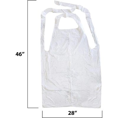 MT Products 46" x 28" White Disposable Heavy Weight Poly Kitchen Apron - Pack of 100 Image 2