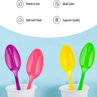MT Products 8" x 1.10" Assorted Colors Disposable Plastic Spoons - 50 Pieces Image 3