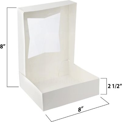 MT Products 8" x 8" x 2.5" White Paperboard Cookie Boxes with Window - Pack of 10 Image 1
