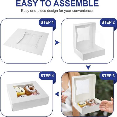 MT Products 8" x 8" x 2.5" White Paperboard Cookie Boxes with Window - Pack of 10 Image 3