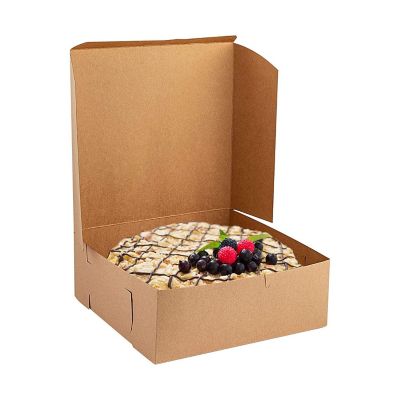 MT Products 8" x 8" x 3" Kraft Brown Mini Cake Boxes No-Window - Pack of 15 Image 1