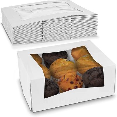 MT Products 9" x 7" x 3.5" White Bakery Boxes with Window - Pack of 15 Image 1