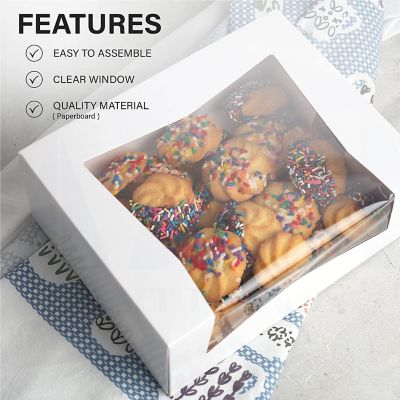 MT Products 9" x 7" x 3.5" White Bakery Boxes with Window - Pack of 15 Image 2