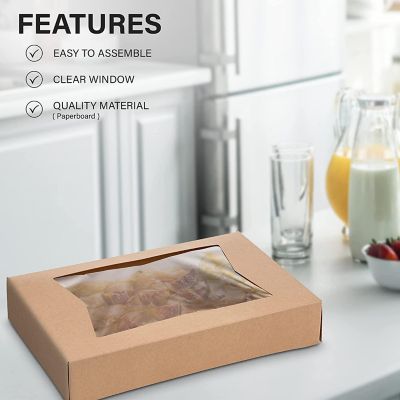 MT Products Brown Donut Box - 12" x 8" x 2.5" Bakery Boxes with Window (Pack of 15) - Made in the USA Image 2