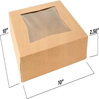 MT Products Brown Pie Boxes - 10" x 10" x 2.5" Bakery Boxes with Window - Pack of 15 Image 1
