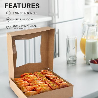 MT Products Brown Pie Boxes - 10" x 10" x 2.5" Bakery Boxes with Window - Pack of 15 Image 2