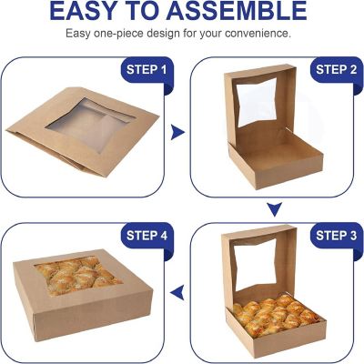 MT Products Brown Pie Boxes - 10" x 10" x 2.5" Bakery Boxes with Window - Pack of 15 Image 3