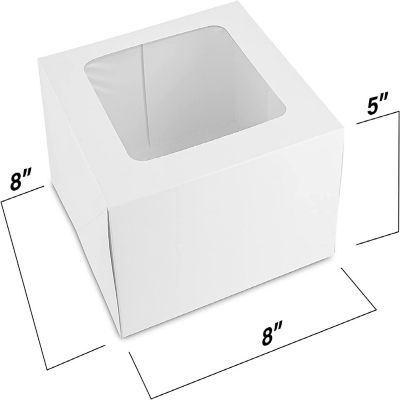 MT Products Cake Box 8" x 8" x 5" Auto-Popup White Bakery Boxes with Window - Pack of 15 Image 1