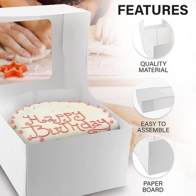 MT Products Cake Box 8" x 8" x 5" Auto-Popup White Bakery Boxes with Window - Pack of 15 Image 2